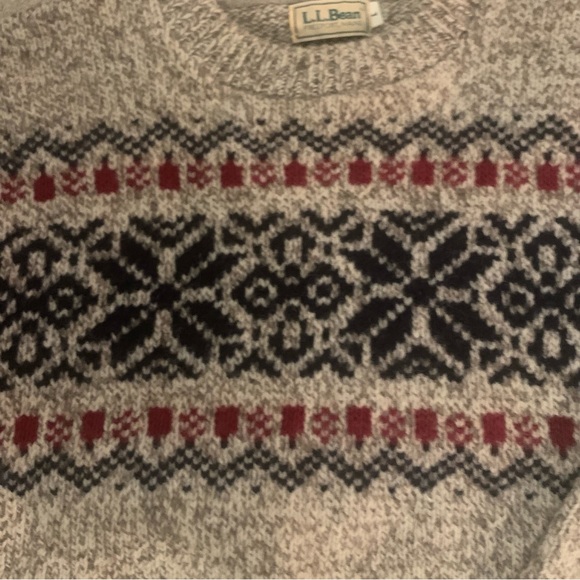 Vintage LL BEAN Wool Fair Isle Sweater Light Beige Blue and Red Size Large - Picture 4 of 7